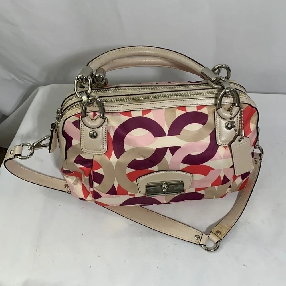 Coach Signature Scribble Print Crossbody Satchel – Multicolor Sateen & Leather